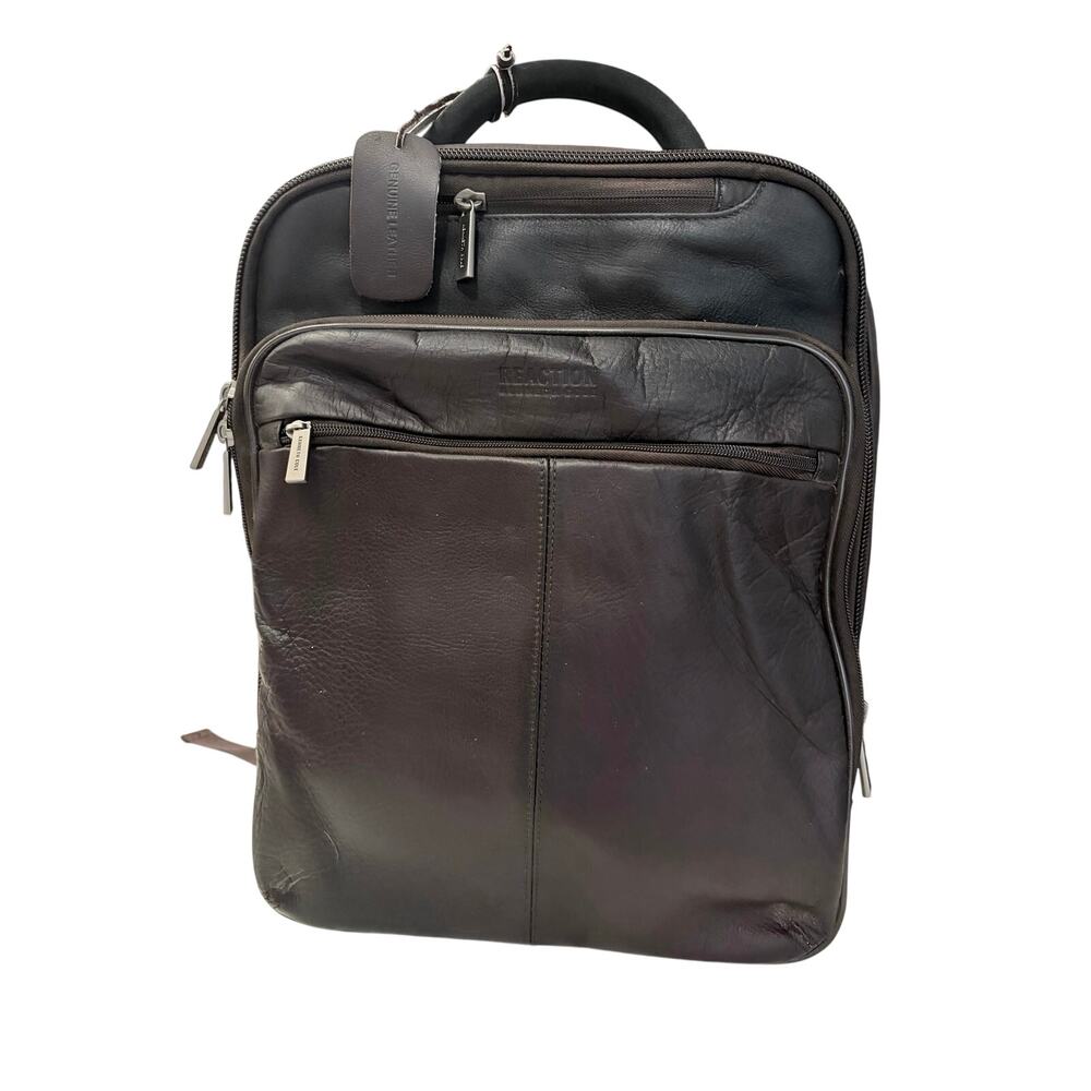Kenneth Cole Reaction Manhattan Colombian Leather Laptop Backpack brown Luxury